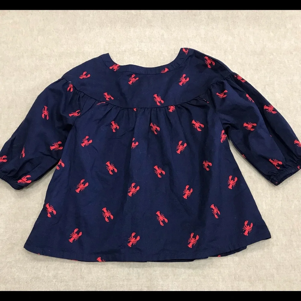 Girls Old Navy Lobster Crawfish Blouse  3/4 Sleeve w/ 3 Button Neckline Size 5…